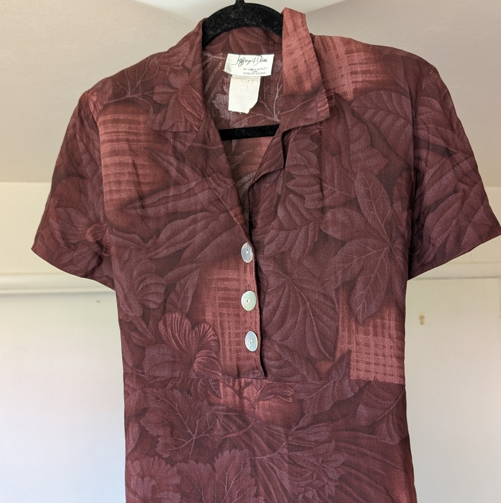Vintage Jeffrey & Dara Wine Colored  Button-Up Dress